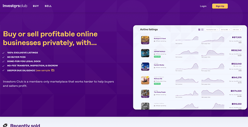 Investors Club website marketplace